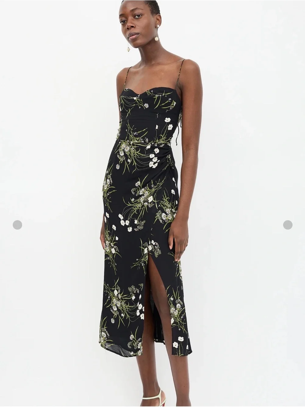 LIKE NEW! Reformation Kourtney Midi Dress with Side Slit - Black Floral - Picture 2 of 10